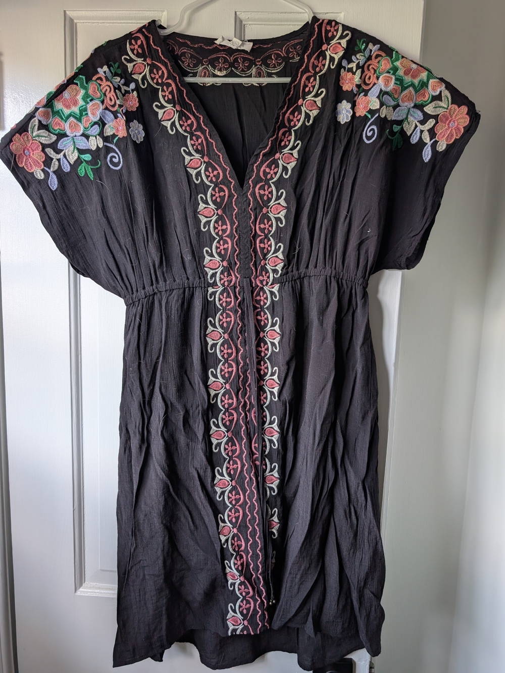 Black Embroidered V-Neck Women’s Dress
